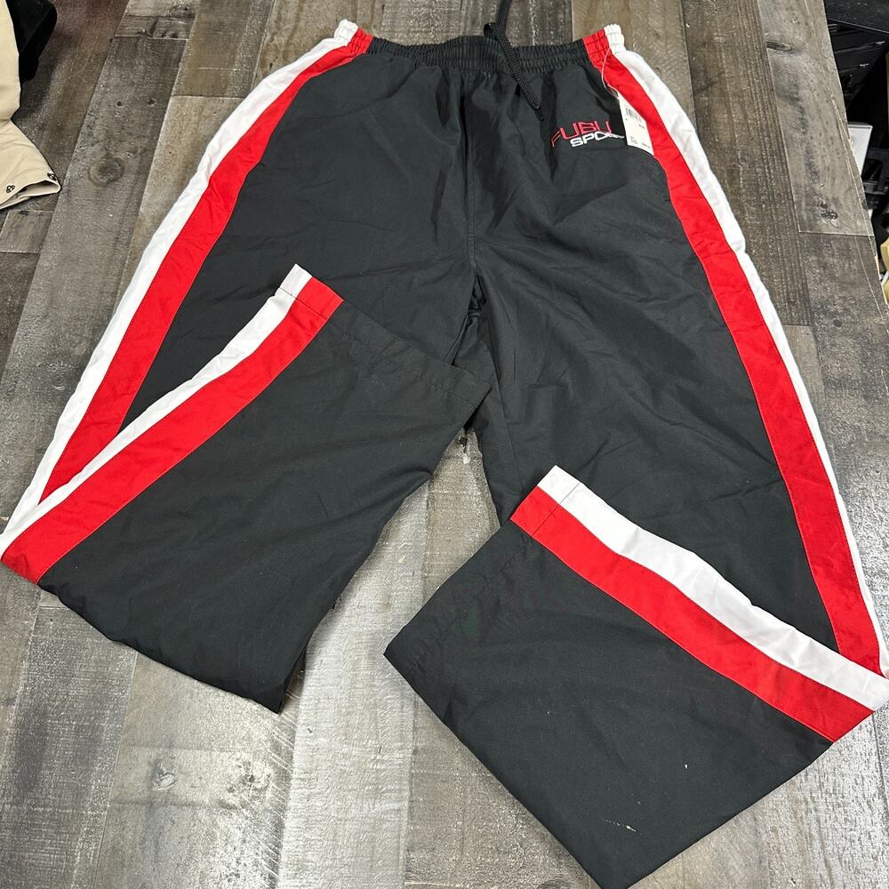 NWT Fubu Sport Mesh Lined Athletic Pants, Size Medium, Stretch Waist Red Black‎